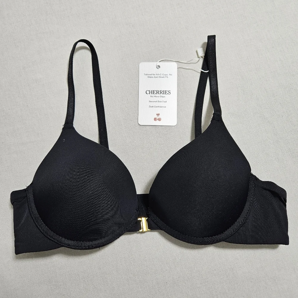 Cherries NWT Womens Anytime Seamless T-Shirt Bra Smaller Bust Push Up Black XS A